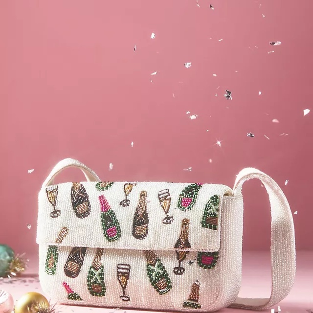 Anthropologie Fiona Beaded Champagne Bag